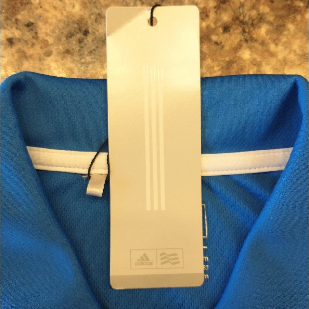 NEW Women's Adidas Blue Golf A235 3-Stripes Shoulder Polo Short Sleeve Shirt Med - Picture 5 of 9